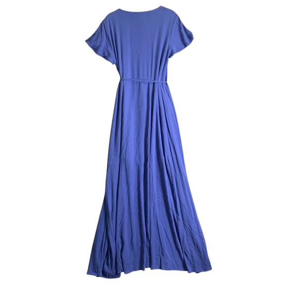 Lulu's Dress M Heart Of Marigold Wrap Denim Maxi Gauzy Rayon Flowy Minimalist - Picture 3 of 14